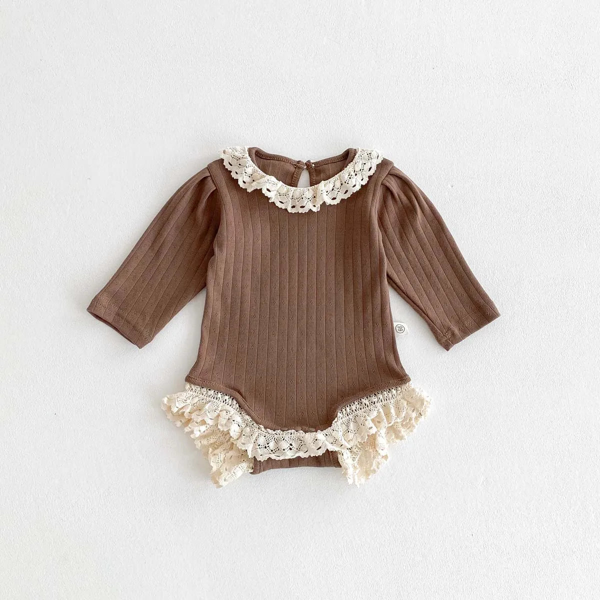 Autumn and Winter Baby Korean Style Lace Round Neck Hollow Pit Strip Long-Sleeved Boomsuit Baby Girl's Hem Lace Boomsuit