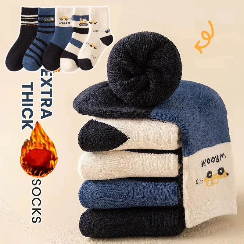 Children's Winter Socks Thick Thermal Terry Socks 5 Pairs/bag Kids Boys Thicken Cotton Socks Mid-calf Warm Socks