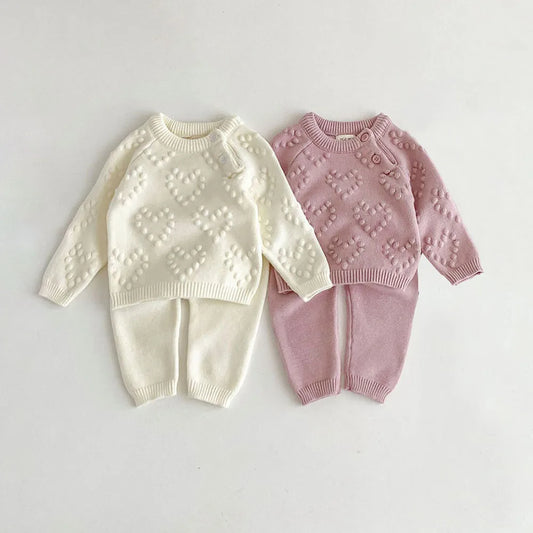 2Pcs Baby Girl Knitted Clothes Autumn Long Sleeve Sweater + Pant Toddler Boy Clothes Suit