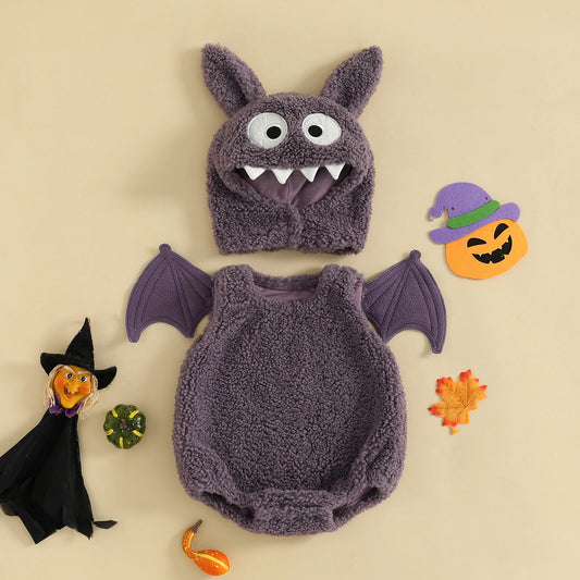 Lioraitiin Kids Boys Halloween Costume Cute Infant Bat Wings Romper and Hat Set for Toddler Cosplay Party Holiday Outfit