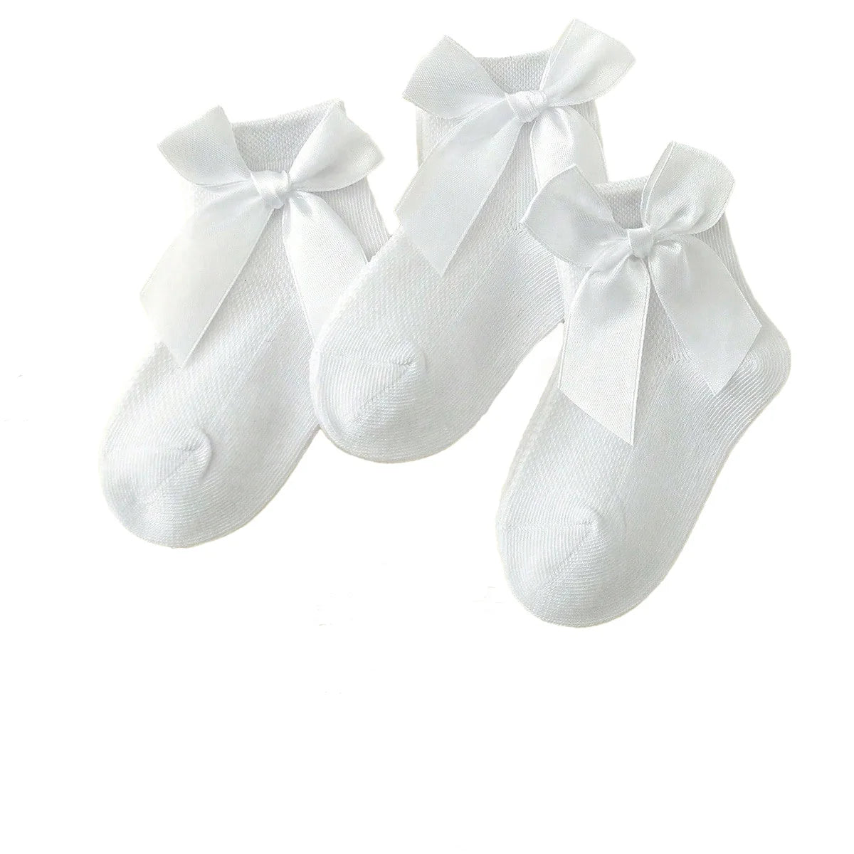 3 Pairs of Baby Girls Sockings with Bows, Breathable and Sweat-Absorbent Socks for Kids, Suitable for Wearing All Year Round