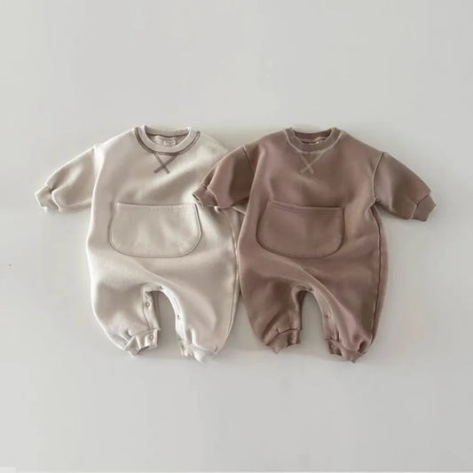 2025 Spring New Baby Long Sleeve Romper Boy Girl Newborn Large Pocket Jumpsuit Cotton Infant Versatile Casual Clothes 0-24M