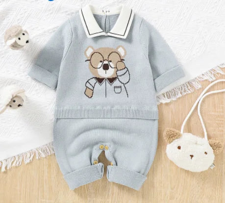 0-24M Newborn Baby Romper Shoes Gloves Set Knit Girl Boy Jumpsuit Boot Mitten Solid Toddler Infant Long Sleeve Knit Clothing