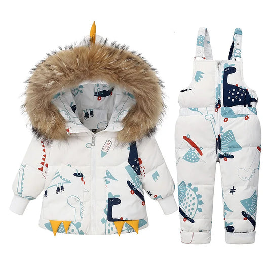 Children Winter Warm Down Jacket Parka Boy Baby Overalls toddler Girl Clothes Kids dinosaur Clothing Set Hooded Coat Snowsuit
