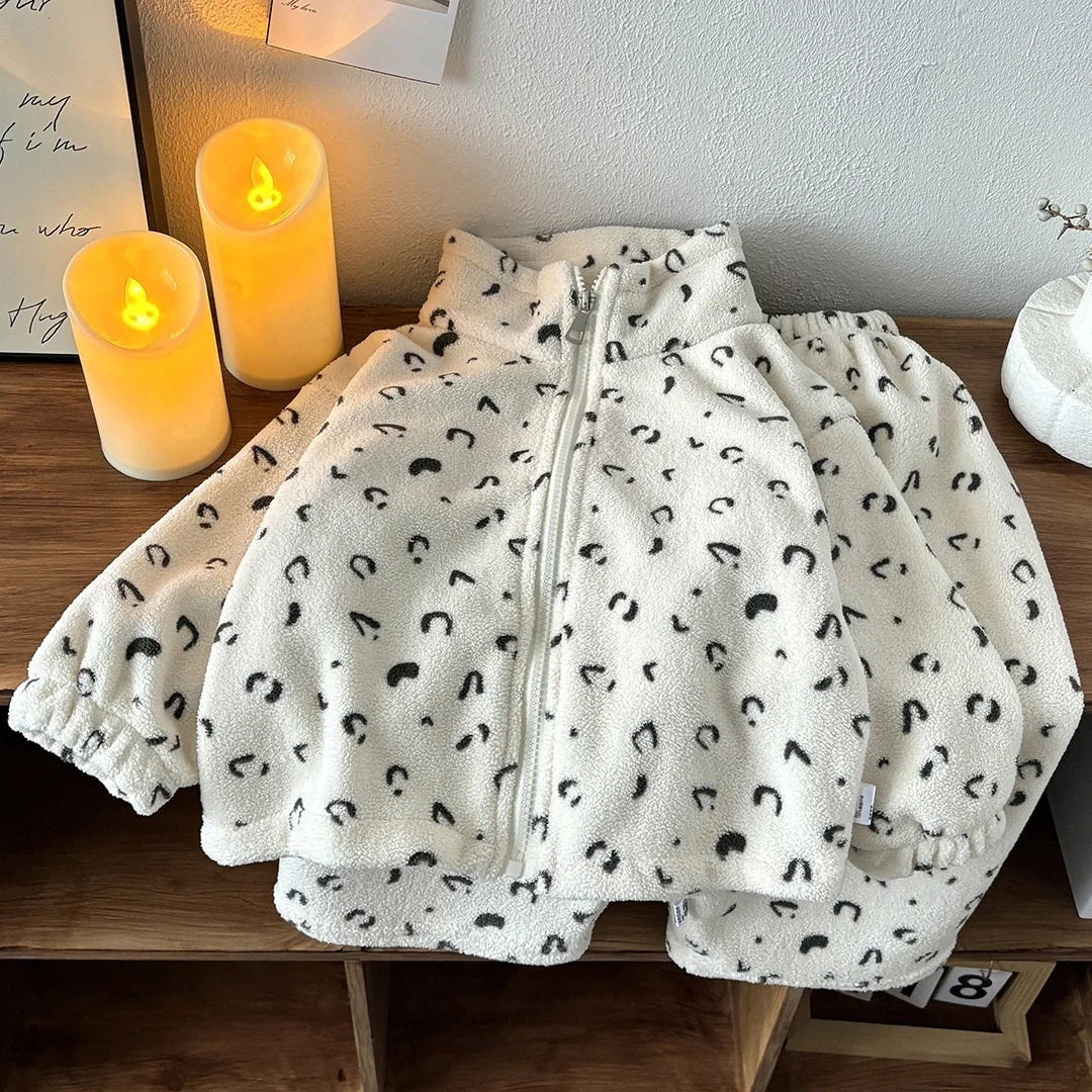 Double Sided Fleece Loungewear Set 2025 Kids Cute Print Soft Skin Friendly Autumn Winter Two Piece Children Outfit