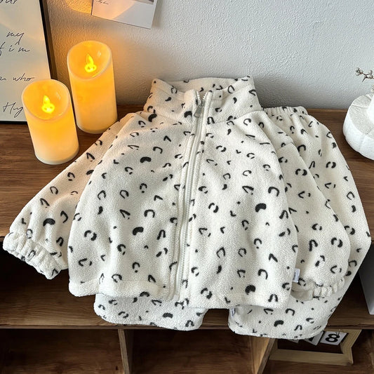 Double Sided Fleece Loungewear Set 2025 Kids Cute Print Soft Skin Friendly Autumn Winter Two Piece Children Outfit