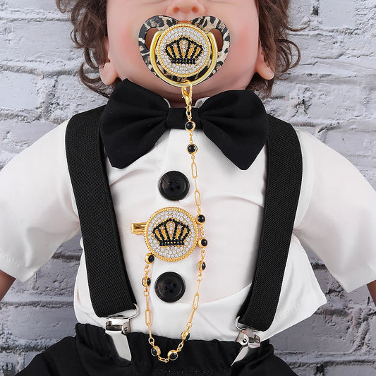 Luxury Pacifier Holder With Crown Baby Shower Gift BPA Free Silicone Pacifier Gold Bling Newborn Dummy Soother Chupetes