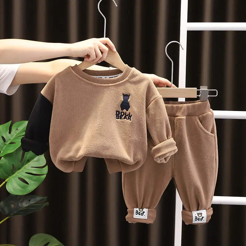 Autumn Winter Kids Girls Clothing Sets Kids Cartoon Bear Casual 2pcs/set Hooded Velvet Children's Sports Suits Clothes 0-5 Years