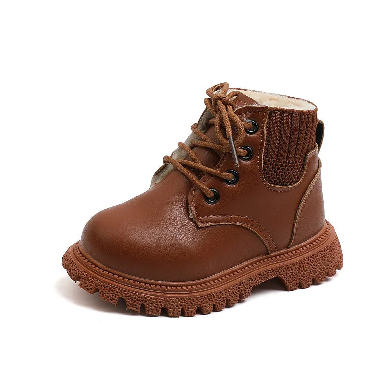 Kids Leather Chelsea Boots Waterproof Children Sneakers Beige Toddler Snow Boots Girl Winter Shoe Boy