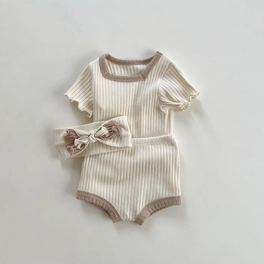 0-24M Newborn Kid Baby Boy Girl Clothes Set Summer Cotton Short Sleeve Top T Shirt Shorts Set Cute Stretch 2pcs Outfit Set