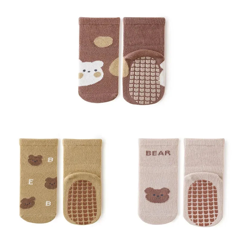 3 Pairs Newborn Baby Socks Cartoon Toddler Anti Slip Cotton Floor Socks for Girl Boy Cute Unisex Accessories Four Season