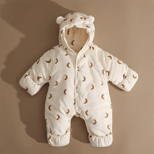 Baby Rompers Winter Outfits Thickened Cotton Jumpsuit with Foot Cover for Newborns Warm Fleece Lined Snowsuit for -5°C To 10°C