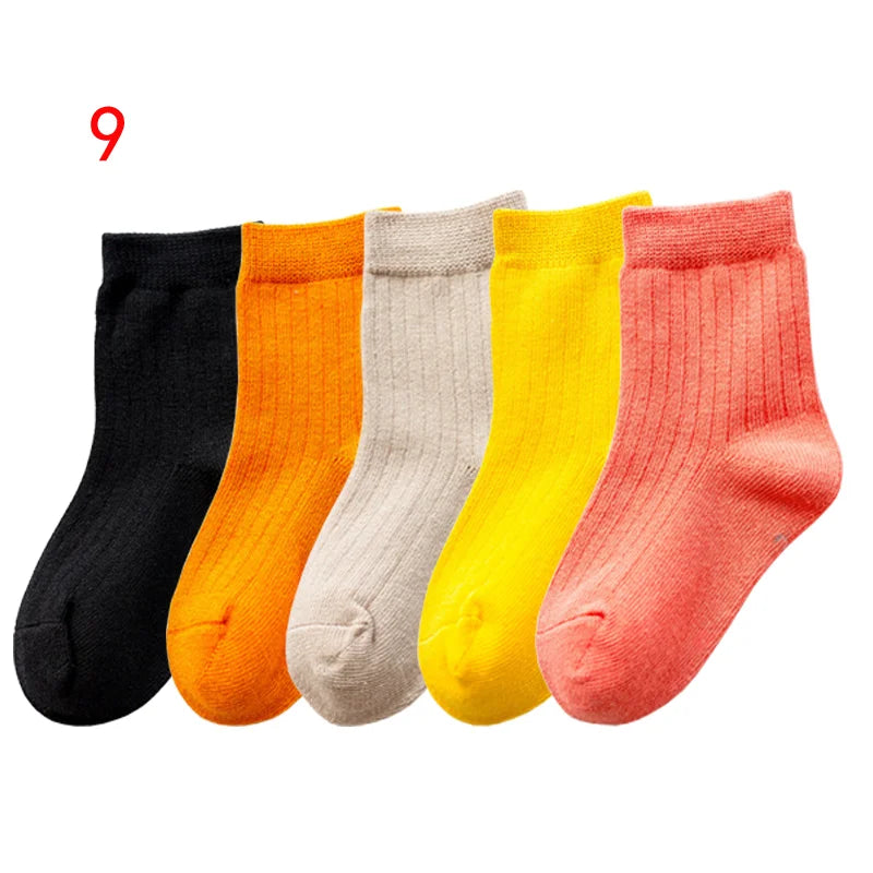 5Pair/lot New Children's Socks Solid Color Boys Girls Casual Socks