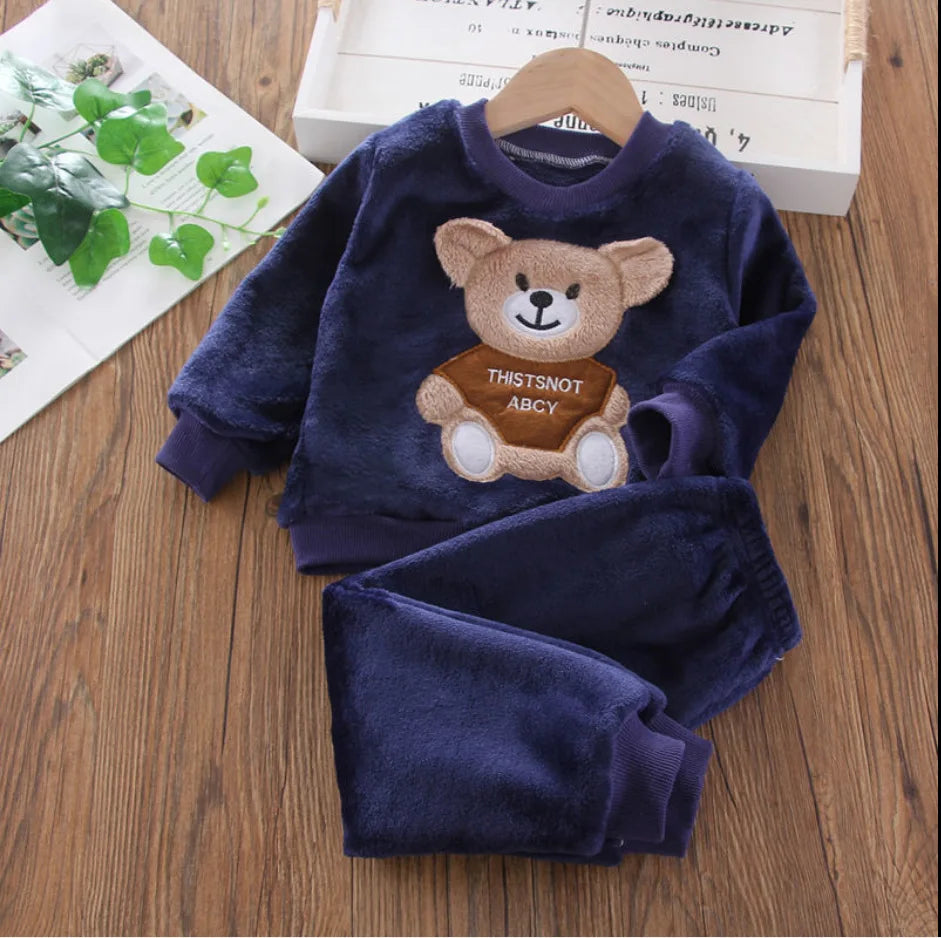 2023 Winter Baby Boy Clothes Sets Autumn Cotton Thick Warm Hooded Sweater Cartoon Cute Bear Three-Piece Baby Girl Suit 0-5Y