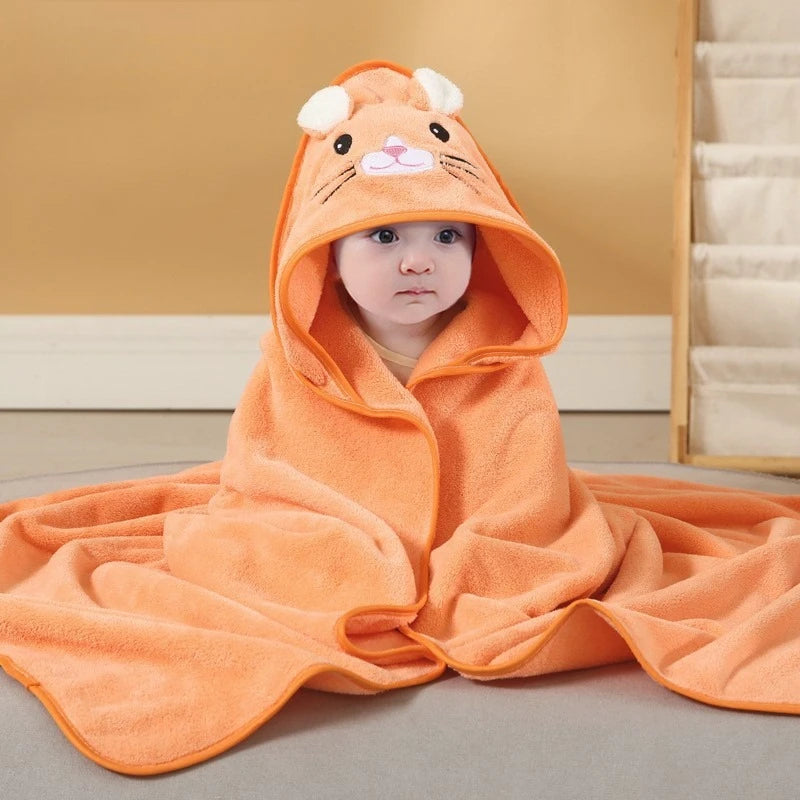 Toddler Bathrobe with Hood Boy Girl Infant Bath Towel Blankets Swaddle Cartoon Coral Fleece Towel Blanket Newborn Kids Bedding