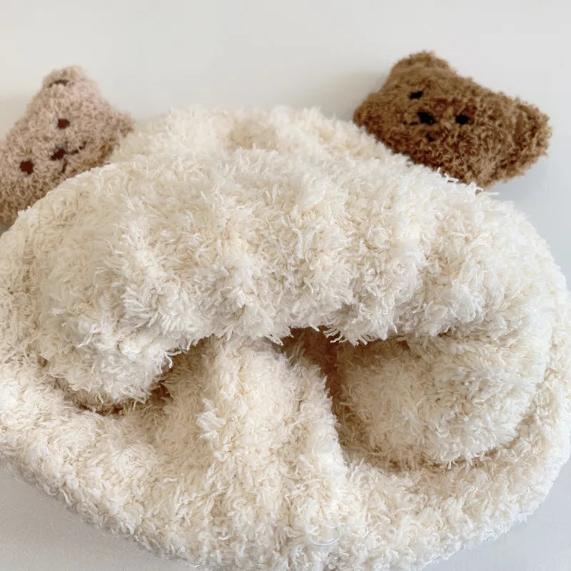 Winter Baby Plush Hat Scarf Set Cartoon Bear Beanies Warm Velvet Infant Neckerchief 6-24Month Kids Ear Protection Pullover Cap