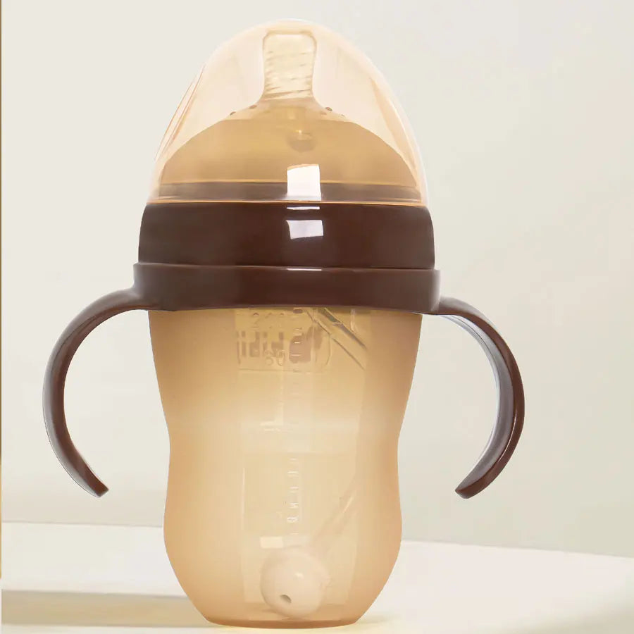 1Pc Silicone Baby Bottle 150ml/240ml Soft Durable against drops Big Mouth Pacifier Head Silicone with Handle and Gravity Ball