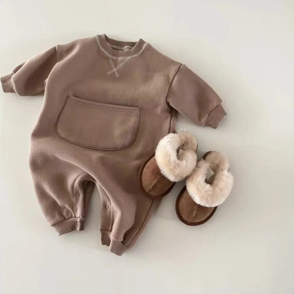 2025 Spring New Baby Long Sleeve Romper Boy Girl Newborn Large Pocket Jumpsuit Cotton Infant Versatile Casual Clothes 0-24M
