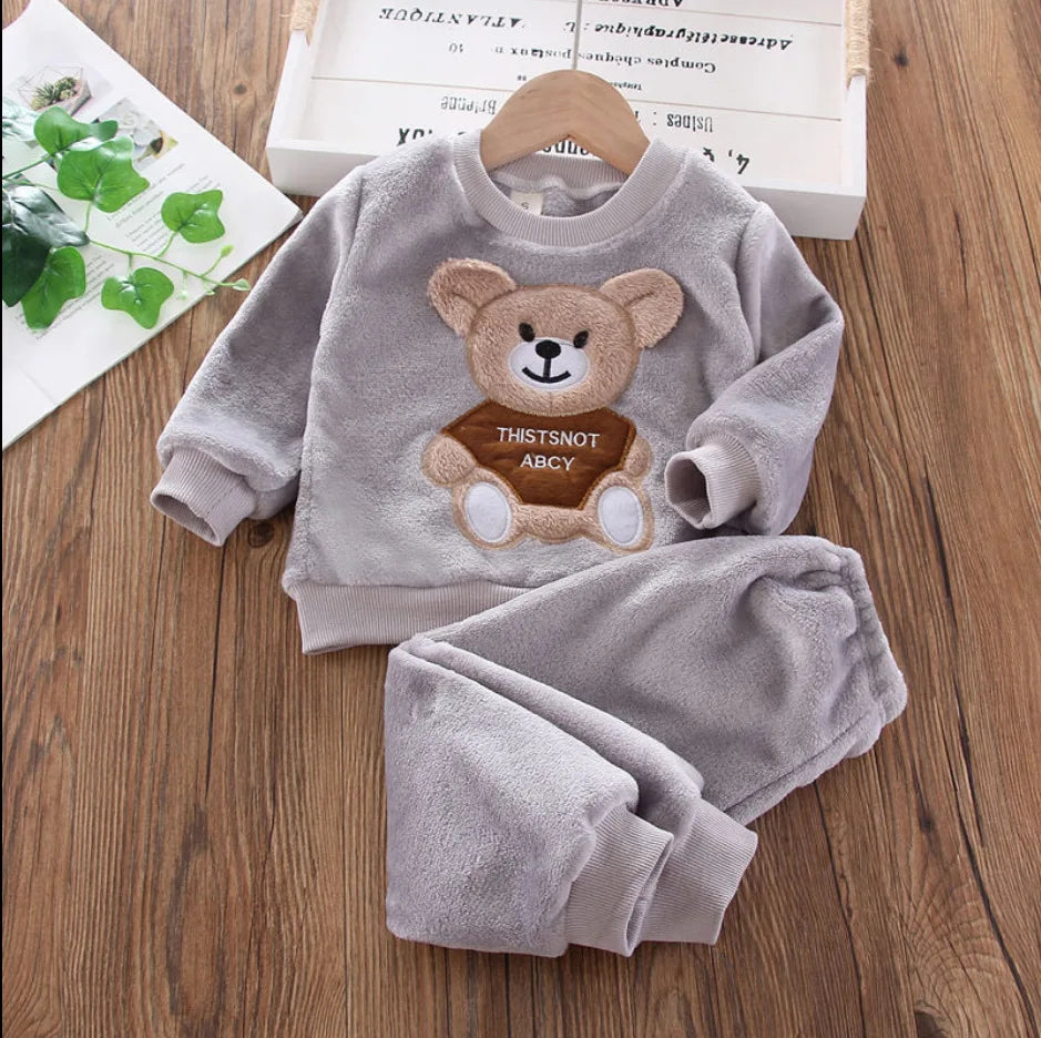 2023 Winter Baby Boy Clothes Sets Autumn Cotton Thick Warm Hooded Sweater Cartoon Cute Bear Three-Piece Baby Girl Suit 0-5Y