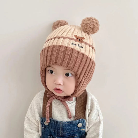 Winter Warm Knitted Baby Hat Cute Cartoon Animals Baby Boys Girls Cap Beanies Anti-cold Toddler Kids Lacing Hat