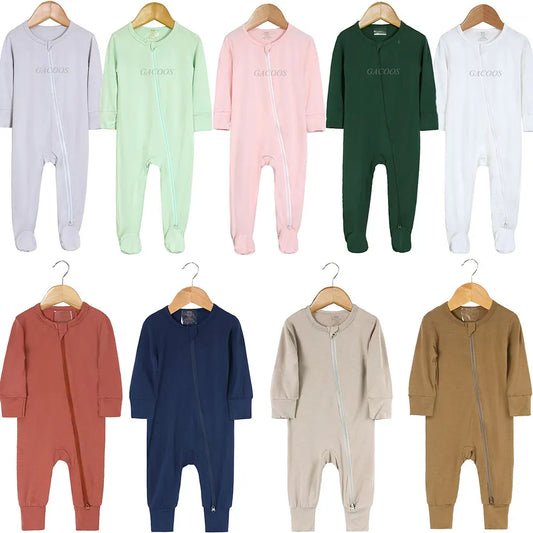Bamboo Fiber Baby Zipper Foot Romper Baby Boy Girl Clothes Newborn Onesie Baby Jumpsuit Solid Long-Sleeve Baby Pajamas 0-24Month