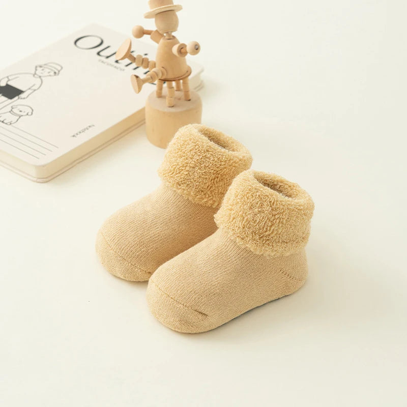 Solid Color Baby Socks Winter Thicken Warm Newborn Boy Girl Floor Socks Toddler Kids Non-slip Terry Socks
