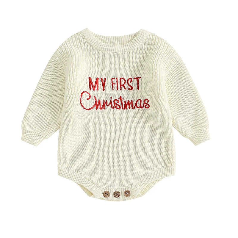 Baby Boy Girl Sweater Knit Rompers Christmas Long Sleeve O Neck Letter Embroidery Baby Clothing Jumpsuits Newborn Baby Clothes