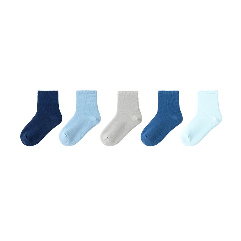 Balabala 5 Pairs Socks Boys Girls 2024 Spring Autumn New Cotton Mid-Calf Socks Solid Colors Comfortable Five Pairs Pack