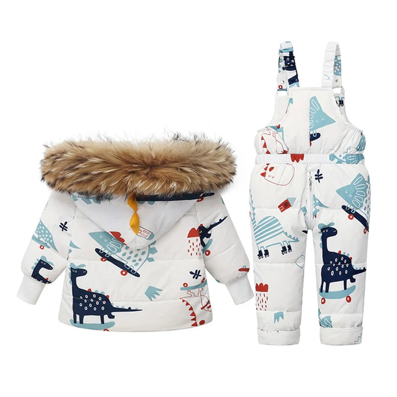 Children Winter Warm Down Jacket Parka Boy Baby Overalls toddler Girl Clothes Kids dinosaur Clothing Set Hooded Coat Snowsuit