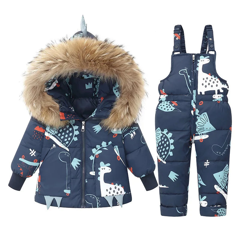 Children Winter Warm Down Jacket Parka Boy Baby Overalls toddler Girl Clothes Kids dinosaur Clothing Set Hooded Coat Snowsuit