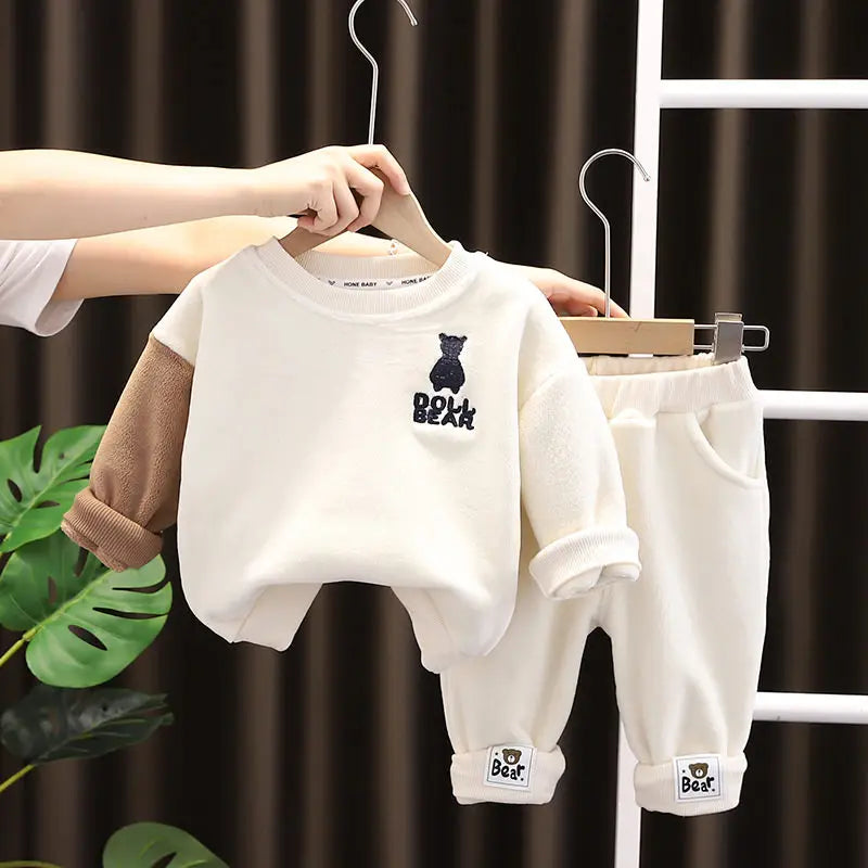Autumn Winter Kids Girls Clothing Sets Kids Cartoon Bear Casual 2pcs/set Hooded Velvet Children's Sports Suits Clothes 0-5 Years