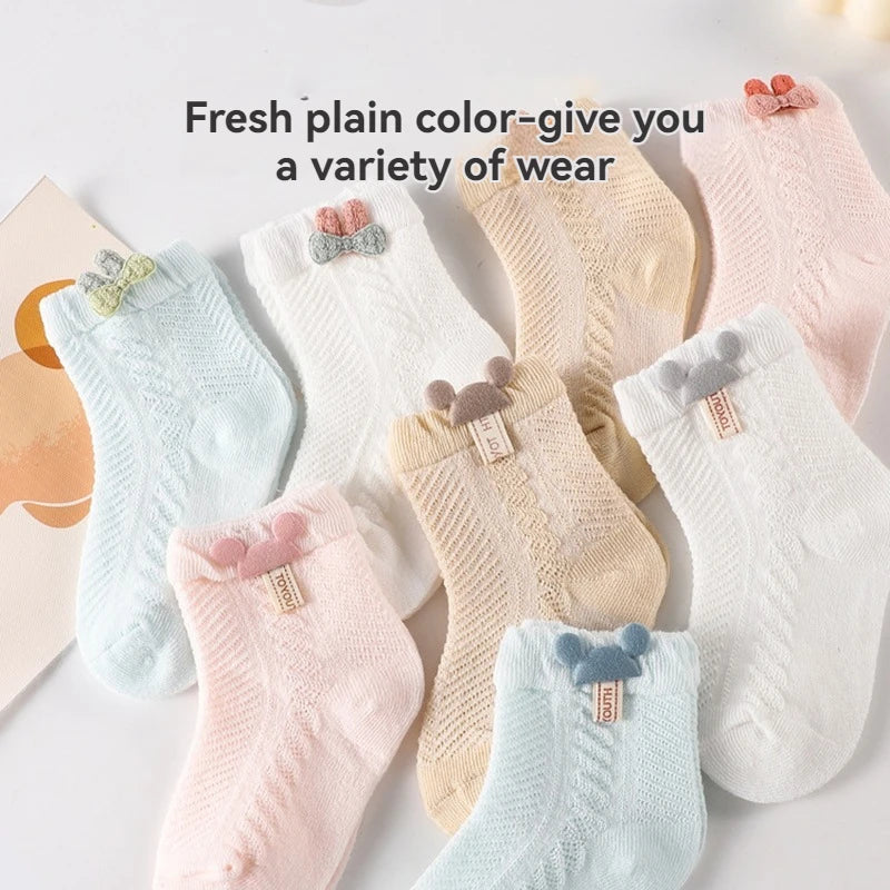 4pcs Newborn Socks Baby Summer Thin Cute Cute Mid Tube Short Socks Fashion New Baby Boneless Breathable Mid Tube Socks