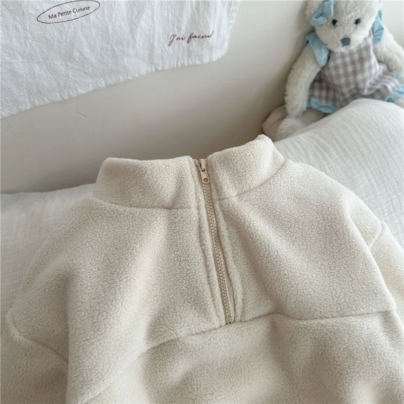 Kids Fleece Warm Set Winter Plus Velvet Outfits Long Sleeved Pullover Tops+Pants 2Pcs Autumn Children's Casual Clothing Suits