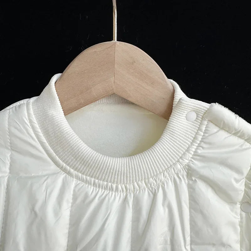 Newborn Baby Onesie Quilted Cotton Romper with Cute Plush Toy Appliques Easy Button Jumpsuit Winter Outdoor Wear