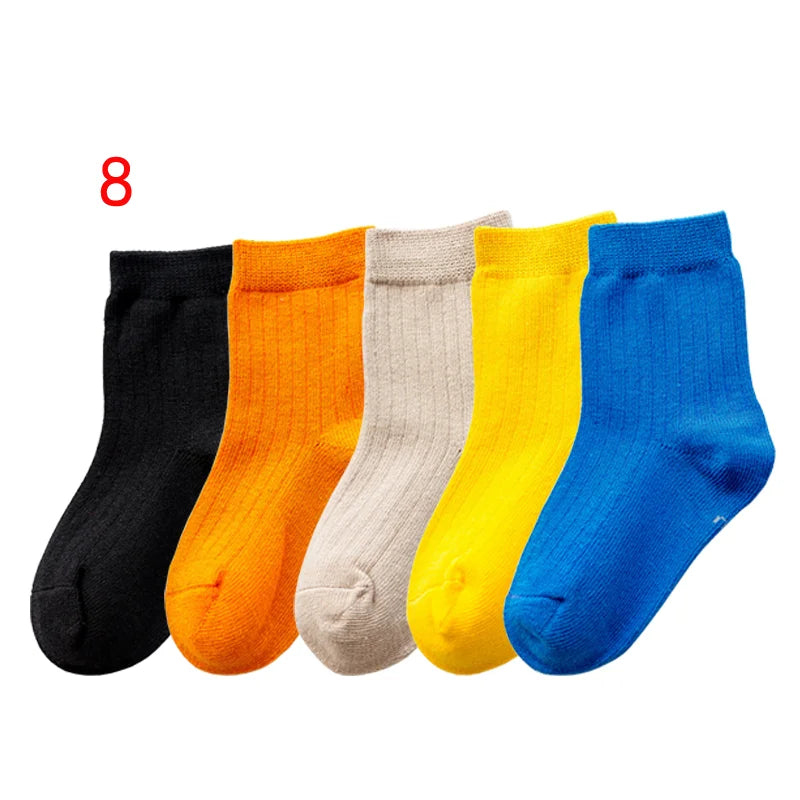 5Pair/lot New Children's Socks Solid Color Boys Girls Casual Socks
