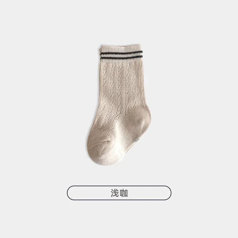 Korean Kids Cotton Mesh Socks Spring Summer Middle Tube Socks Newborn Infant Toddler Boys Girls Stripe Socks 0-7years Old