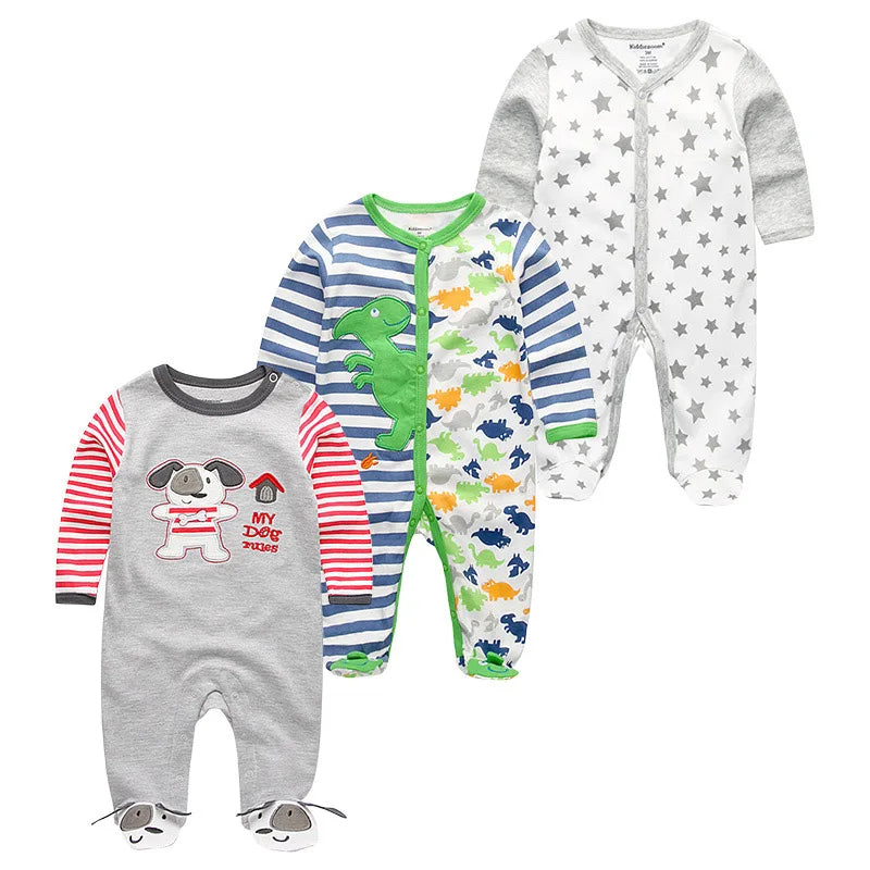 1/3Pieces Baby Girl Clothes Sets Cotton Baby Boy Clothes Solid Color Newborn Romper Print Long Sleeve Cartoon Autumn Spring