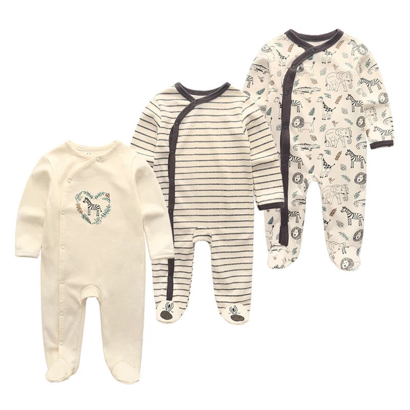 1/3Pieces Baby Girl Clothes Sets Cotton Baby Boy Clothes Solid Color Newborn Romper Print Long Sleeve Cartoon Autumn Spring