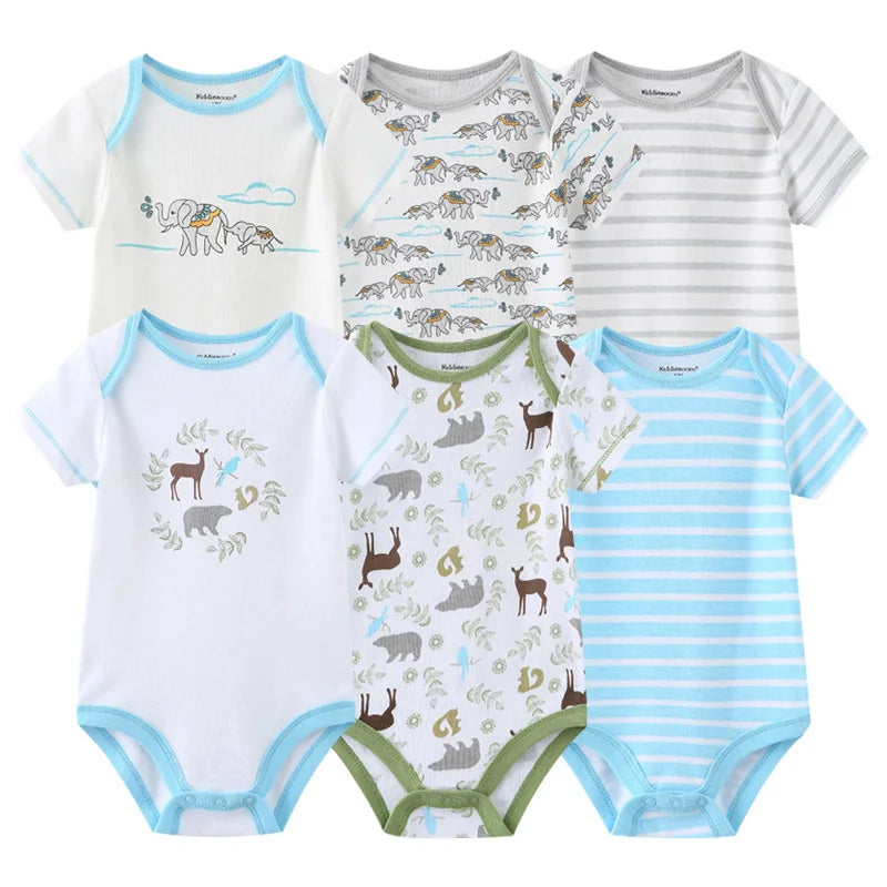 6PCS Newborn Girls Baby Clothing Solid Cotton Baby Boy Clothes Short Sleeve Bodysuits Baby Girl Clothes Print Roupas de bebe