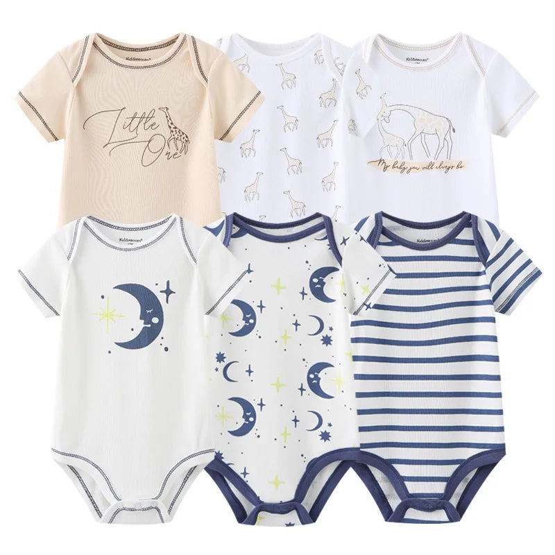 6PCS Newborn Girls Baby Clothing Solid Cotton Baby Boy Clothes Short Sleeve Bodysuits Baby Girl Clothes Print Roupas de bebe