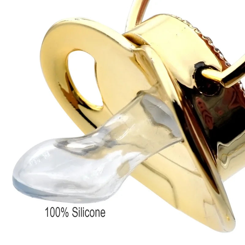 Luxury Baby Corwn Pacifier Gold With Clips Hot Sell BPA Free Silicone Infant White Pacifier For Baby Shower Gift Chupetes