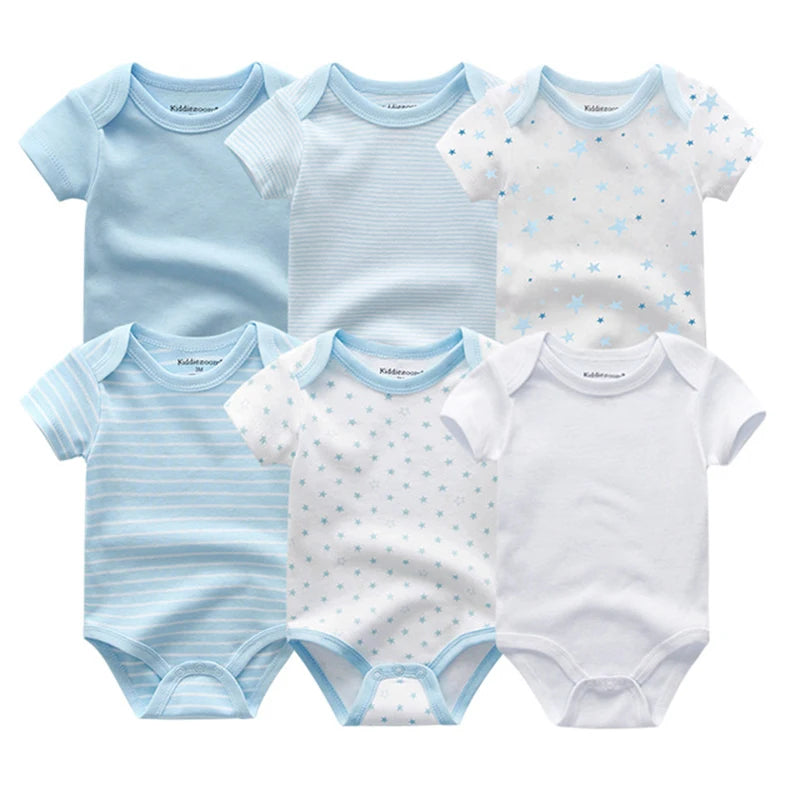 6PCS Newborn Girls Baby Clothing Solid Cotton Baby Boy Clothes Short Sleeve Bodysuits Baby Girl Clothes Print Roupas de bebe