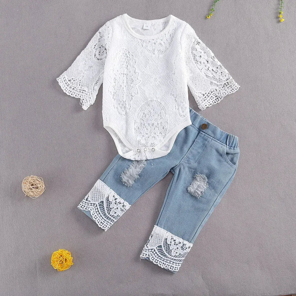 Baby Girl Lace Romper Denim Set
