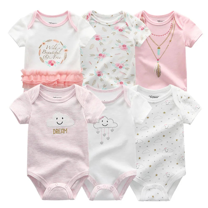 6PCS Newborn Girls Baby Clothing Solid Cotton Baby Boy Clothes Short Sleeve Bodysuits Baby Girl Clothes Print Roupas de bebe