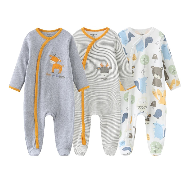 1/3Pieces Baby Girl Clothes Sets Cotton Baby Boy Clothes Solid Color Newborn Romper Print Long Sleeve Cartoon Autumn Spring