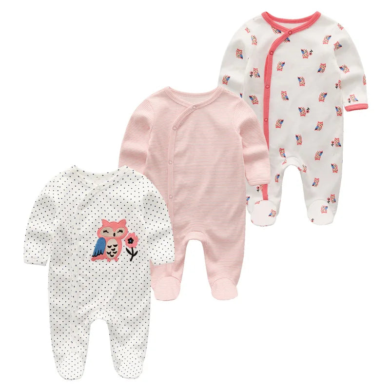 1/3Pieces Baby Girl Clothes Sets Cotton Baby Boy Clothes Solid Color Newborn Romper Print Long Sleeve Cartoon Autumn Spring