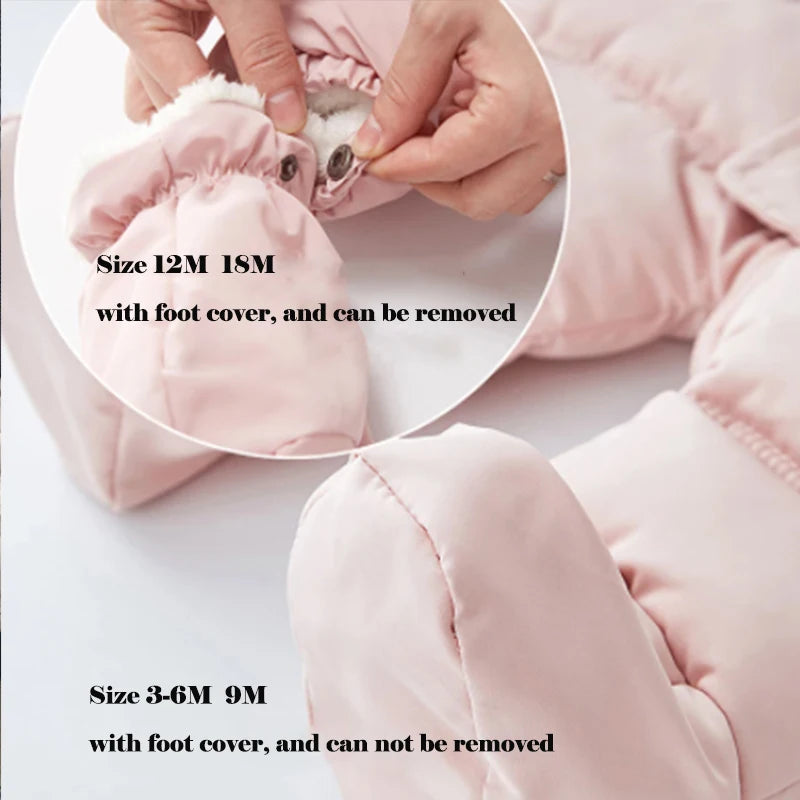 Winter Newborn Baby Girl Clothes Thicken Baby Romper With Gloves Warm Baby Jumpsuit Hooded Plus Velvet Children's Clothing 0-18M