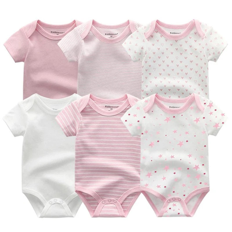 6PCS Newborn Girls Baby Clothing Solid Cotton Baby Boy Clothes Short Sleeve Bodysuits Baby Girl Clothes Print Roupas de bebe