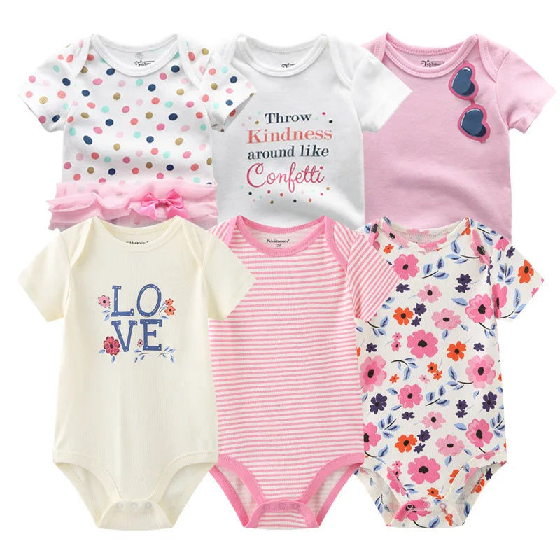 6PCS Newborn Girls Baby Clothing Solid Cotton Baby Boy Clothes Short Sleeve Bodysuits Baby Girl Clothes Print Roupas de bebe