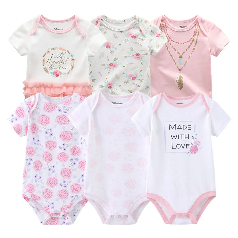 6PCS Newborn Girls Baby Clothing Solid Cotton Baby Boy Clothes Short Sleeve Bodysuits Baby Girl Clothes Print Roupas de bebe